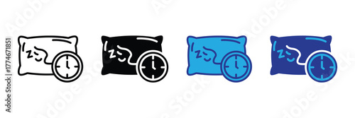 Sleep time icon with pillow and clock, representing rest and schedule, isolated on white background
