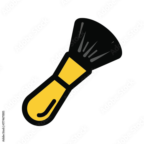 Illustration of a black and yellow makeup brush isolated on transparent background