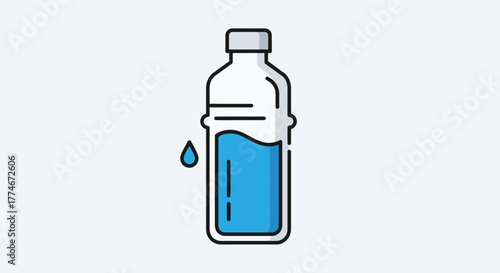 Minimalist Blue Water Bottle with Droplet Illustration.