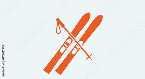 Orange Skis and Ski Poles Crossed in a Simple Graphic Design.