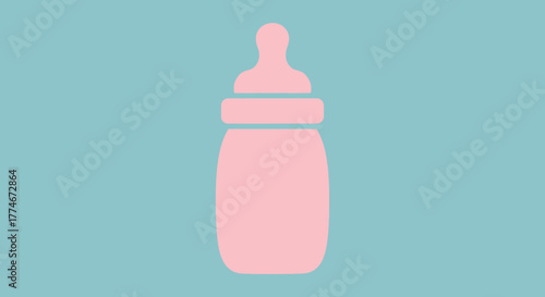 Pink Baby Bottle Silhouette on a Blue Background.