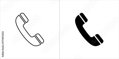 Telephone receiver icon, black and white outline and solid versions