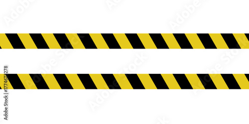 Warning yellow black red diagonal stripes line. Safety stripe warning caution hazard danger road vector sign symbol. Long danger ribbon. Vector illustration on white background.
