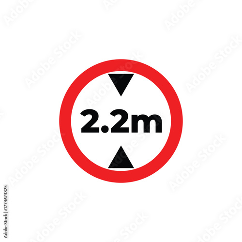 Traffic sign with a red circle border showing “2.2m” and two black arrows indicating height restriction, used for road safety, vehicle clearance, and transportation regulation illustrations.