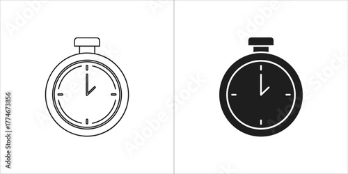Stopwatch icon in outline and solid black