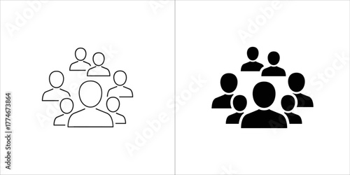 Group of people icon in outline and solid black