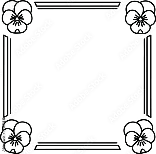 Elegant square border design with delicate pansy flowers in each corner for decorative framing