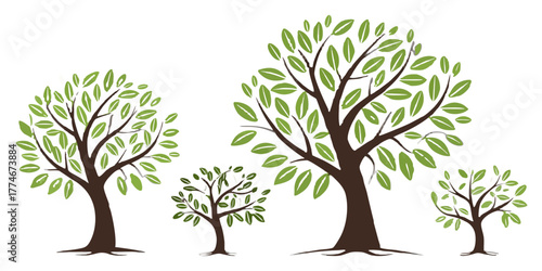 Vibrant green trees symbolize growth, nature, and life's interconnectedness, perfect for environmental or business concepts