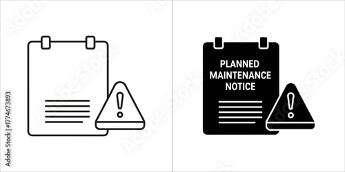 Planned maintenance notice icon in outline and solid black