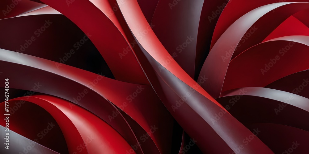 Fototapeta premium Red abstract 3D flowing ribbons modern background