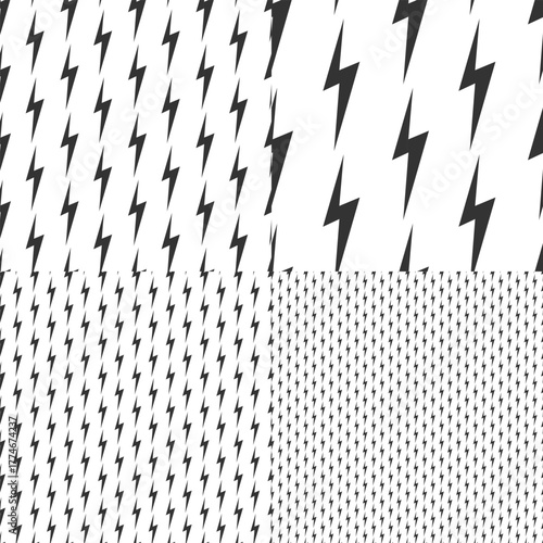 lightning bolt Seamless pattern set. Storm energy, dynamic bolts, multiple scales repeats for backgrounds