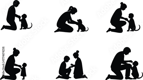 Silhouette of parent and child interaction, nurturing family bond, teaching, caregiving, parenting support, childhood development, education, love, guidance, 