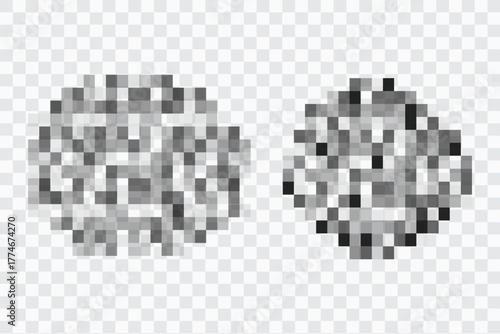 Set gray Pixel censor blur mosaic signs elements on transparent background. Pixelated effect texture bar. Privacy square content. 