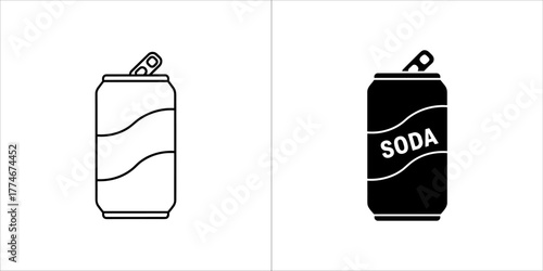 Soda can icon in black and white, refreshing beverage