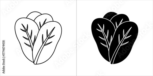 Spinach icon in black and white, healthy green vegetable