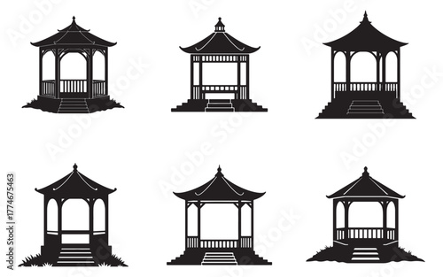 Elegant Gazebo Silhouettes A Variety of Traditional Architectural Structures for Outdoor Spaces and Gardens