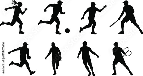Silhouette, sports, athletes, running, soccer, baseball, tennis, fitness, training, exercise, competition, teamwork, energy, movement, dynamic, activity, lifestyle,