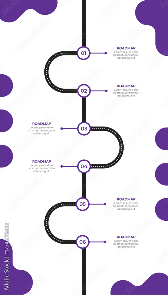 Naklejka premium Purple 6 Steps Roadmap Infographic