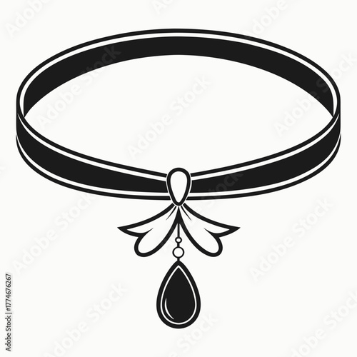 Elegant choker necklace with teardrop pendant and ribbon bow detail