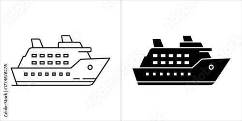 Cruise ship icon in outline and glyph style