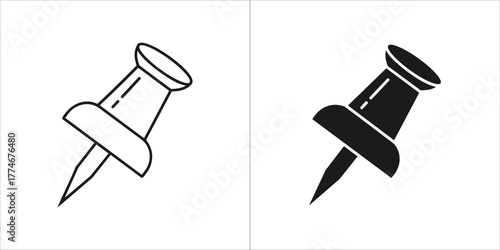 Push pin icon, simple office stationery vector