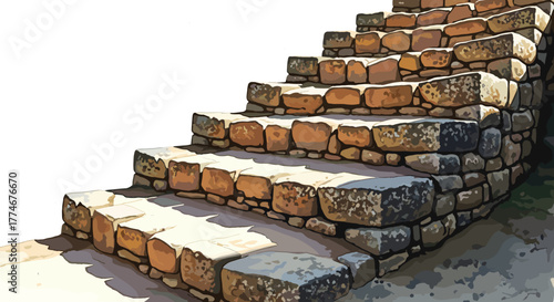 Ancient Stone Steps Leading Upwards Symbolizing Progress Growth and Ascent Isolated on White Background