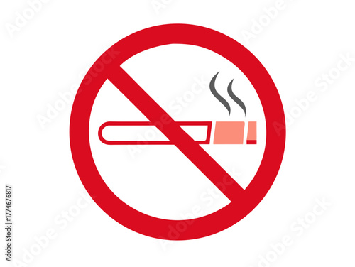 A prohibition sign featuring a red circle with a slash over a lit cigarette icon, indicating that smoking is not allowed in the area.

