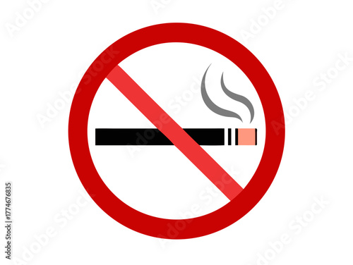 A prohibition sign featuring a red circle with a slash over a lit cigarette icon, indicating that smoking is not allowed in the area.

