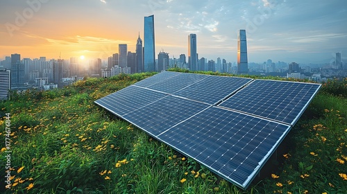 solar panels on a green field