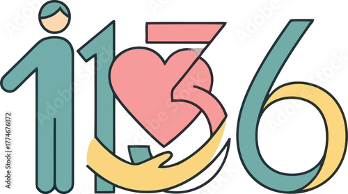 Vector illustration of illustration of number 1136 with heart and hand