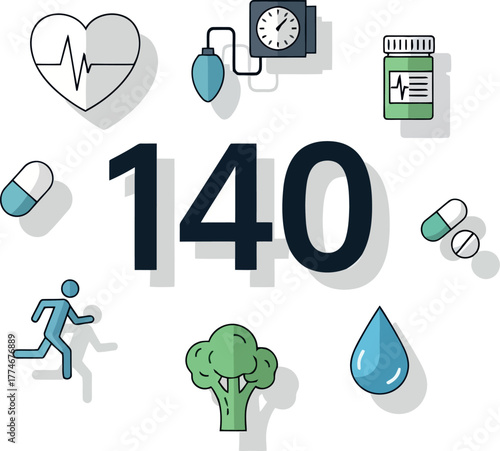 Vector illustration of flat vector illustration of blood pressure 140