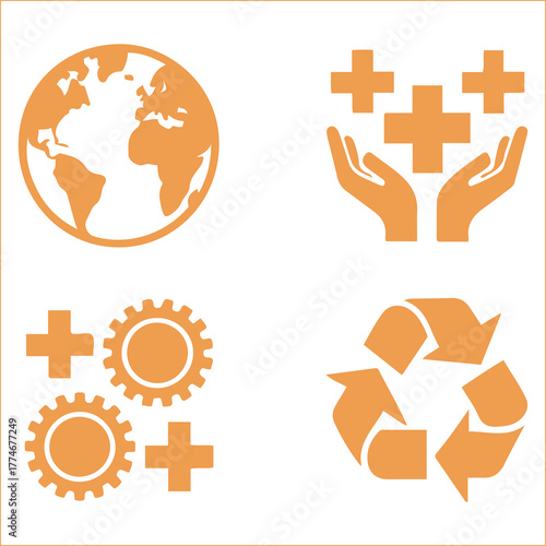Global sustainability icons representing environmental responsibility and care