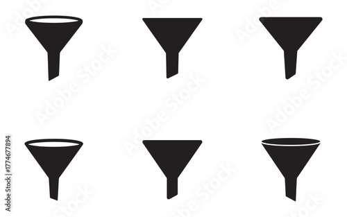Funnel Icons Set Black Silhouettes for Filtration or Separation Concepts and Liquid Handling Illustration Vector Template Designs for Websites and Applications