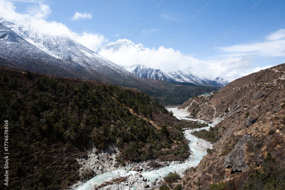 Obraz premium Landscape from Pangboche town area, EBC trekking, Nepal