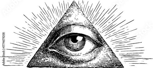 Mystical all seeing eye in radiant triangle for spiritual design and occult themes