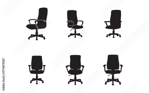 Office Chair Silhouettes Collection for Ergonomic Workplace Design and Seating Solutions in Various Styles