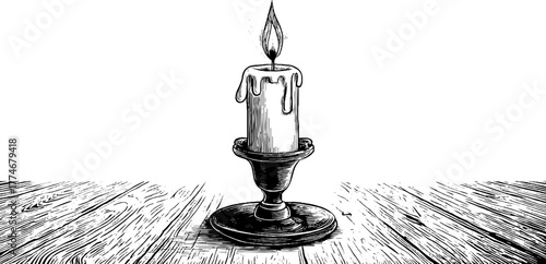 Vintage candle in brass holder with wax drips and smoke trail for home decor and relaxation