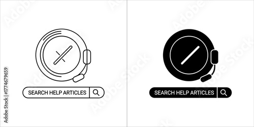 Search help articles icon with a headset and a cross mark