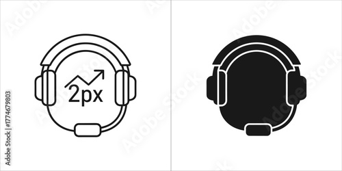 Outline and solid black headset icon with microphone