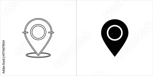 Location pin icon in outline and solid black