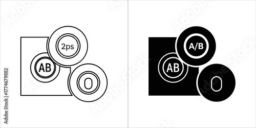Blood type icons ab, ab, and o in outline and solid black