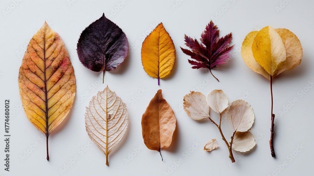 Obraz premium Un conjunto de hojas de otoño sobre fondo blanco