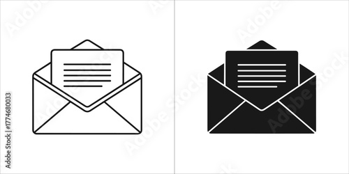 Envelope icon with letter inside in outline and filled style