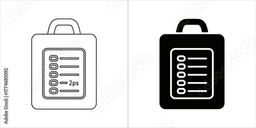 Set of two clipboard icons with checklist, one outlined and one filled black