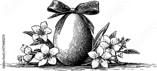 Easter greeting card design featuring floral egg frame and decorative bow for festive celebrations