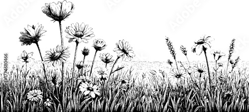 Engraved minimalist frame with wildflower stems for elegant design