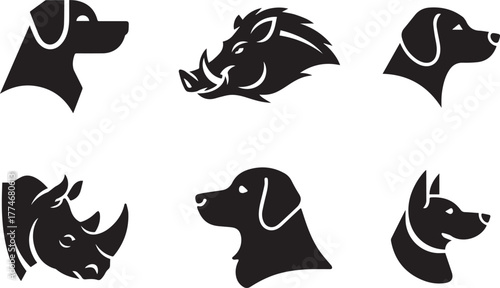 animal head silhouette vector icon set.