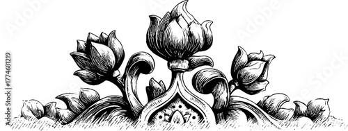 Intricate engraved arabesque panel with foliage and geometric design for decorative use