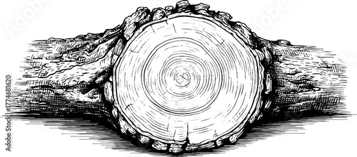 Vintage circular tree ring pattern with engraved texture for design print or poster