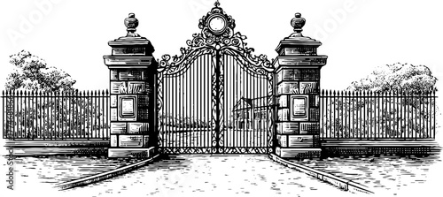 Vintage baroque city entrance with decorative pilasters - hand drawn architectural sketch for design